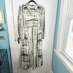 Soft Surroundings Melody Maxi Dress Green Tie Dye Blouson Sleeves Size Large